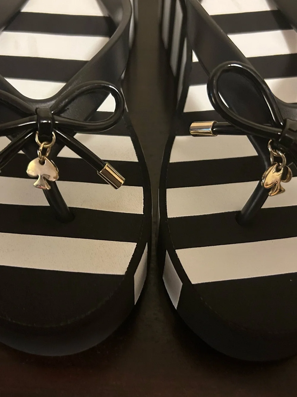 Kate Spade Rhett Black White Striped Platform Wedge Bow Sandals Size 8